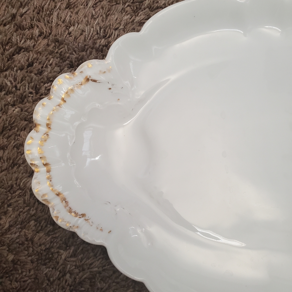 Haviland Co Limoges France White oval Scalloped Serving Platter gold Junor tray - Picture 2 of 12